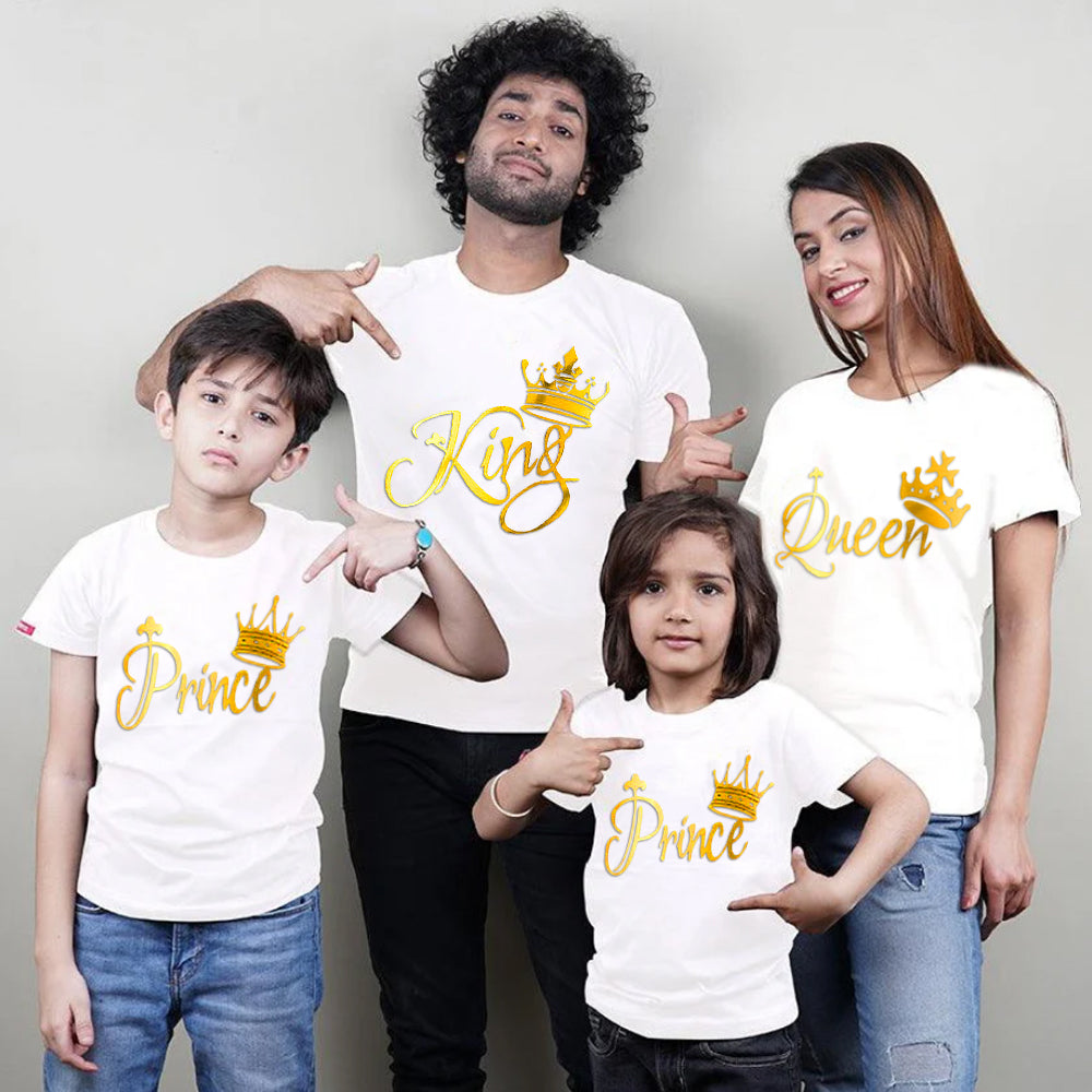 King Queen Prince Prince, Family T-Shirts Combo (White/Gold)