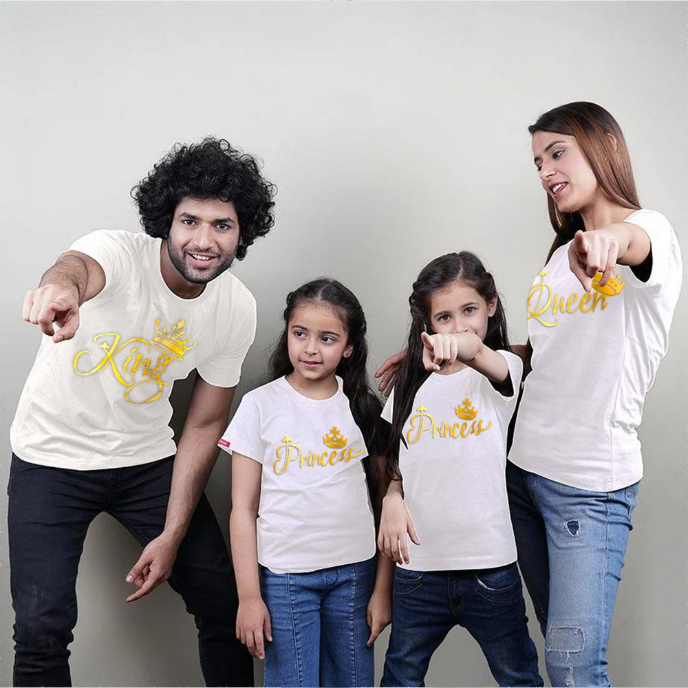 King Queen Princess Princess, Family T-Shirts Combo (White/Gold)
