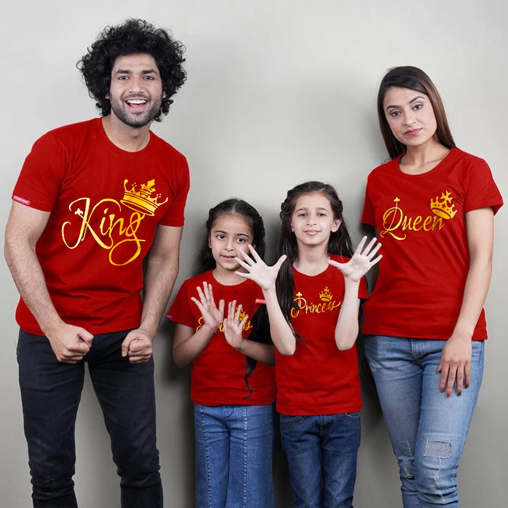 King Queen Princess Princess, Family T-Shirts Combo (Red/Gold)