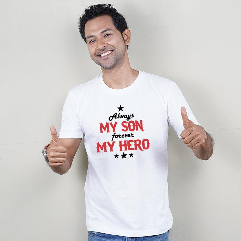 Always My Dad-Son Forever my Hero Dad-Son T-Shirts Combo (White)