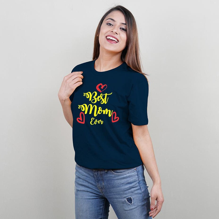 Best Dad Ever-Best Mom Ever.., Family of 4 T-Shirts Combo (Navy Blue) (Daughter-Daughter)