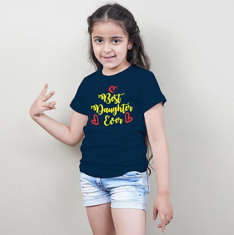 Best Dad Ever-Best Mom Ever.., Family of 4 T-Shirts Combo (Navy Blue) (Daughter-Daughter)