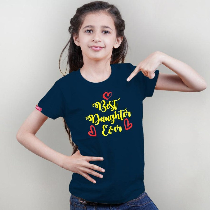 Best Dad Ever-Best Mom Ever.., Family of 4 T-Shirts Combo (Navy Blue) (Daughter-Daughter)