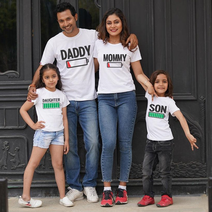 Charged Up Family, Family of 4 T-Shirts Combo (White) (Son-Daughter)