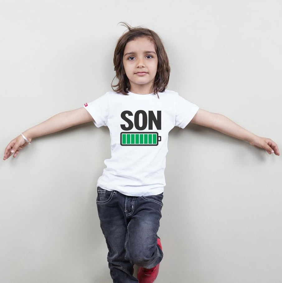 Charged Up Family, Family of 4 T-Shirts Combo (White) (Son-Daughter)