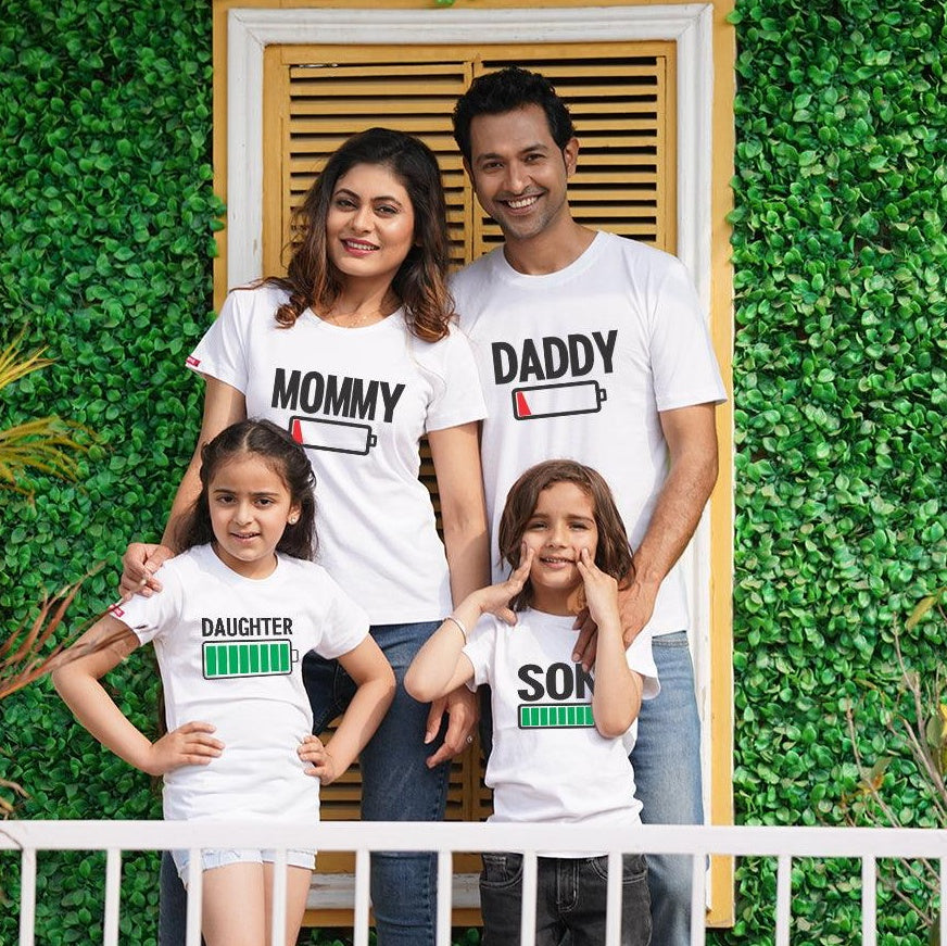 Charged Up Family, Family of 4 T-Shirts Combo (White) (Son-Daughter)