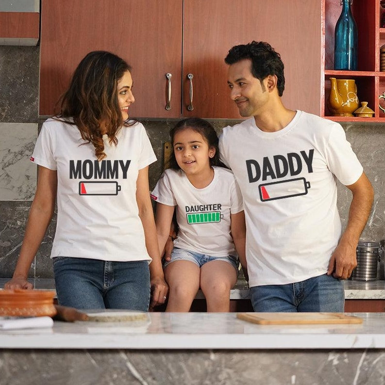 Charged Up Family, Family of 3 T-Shirts Combo (White)