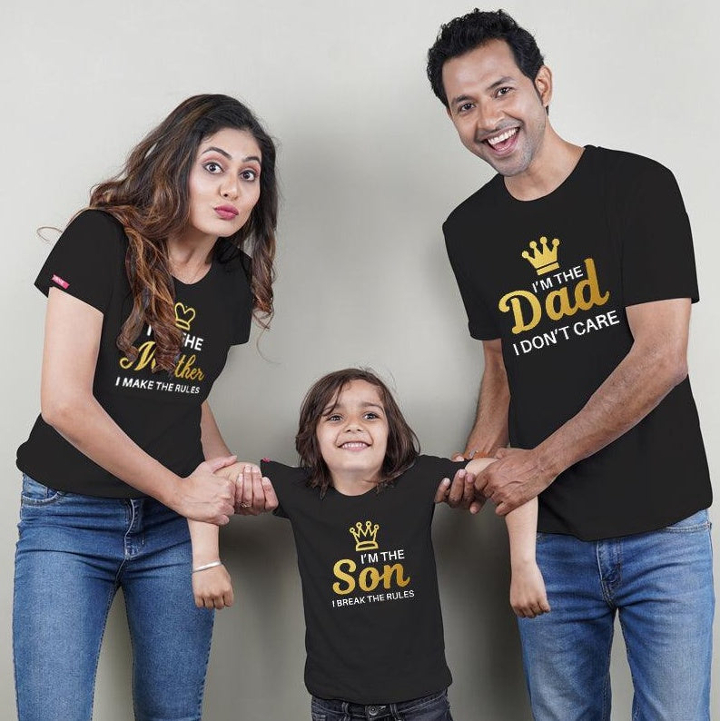 I am the Dad-I am the Mother, Family of 3 T-Shirts Combo (Black)