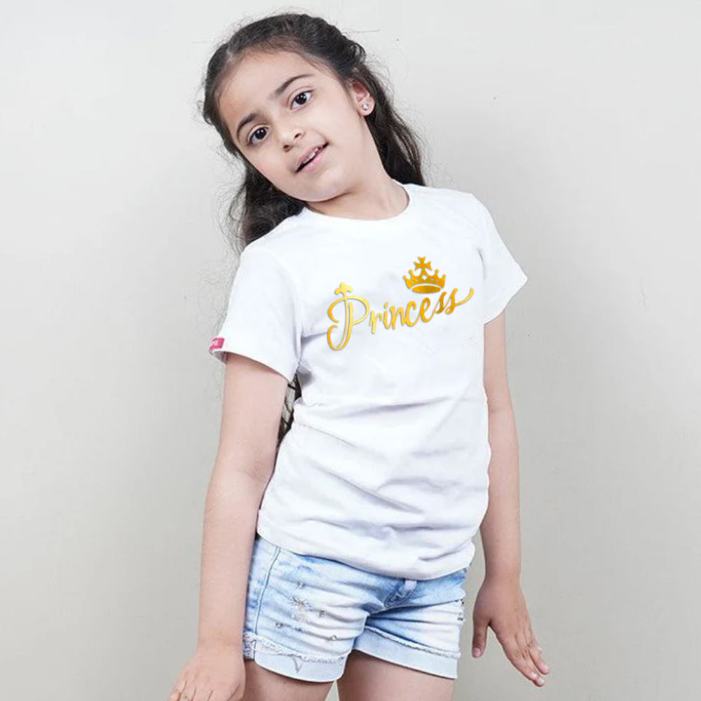King Queen Princess, Family T-Shirts Combo (White/Gold)