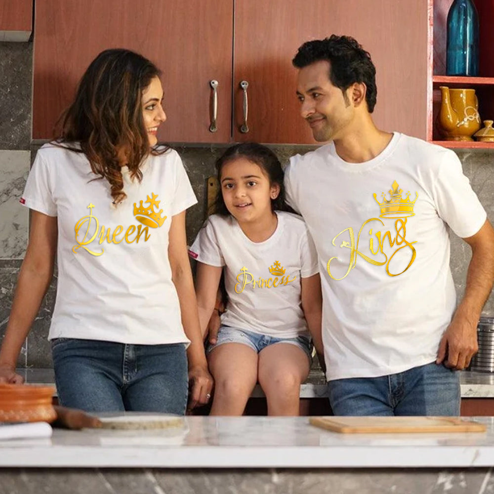 King Queen Princess, Family T-Shirts Combo (White/Gold)