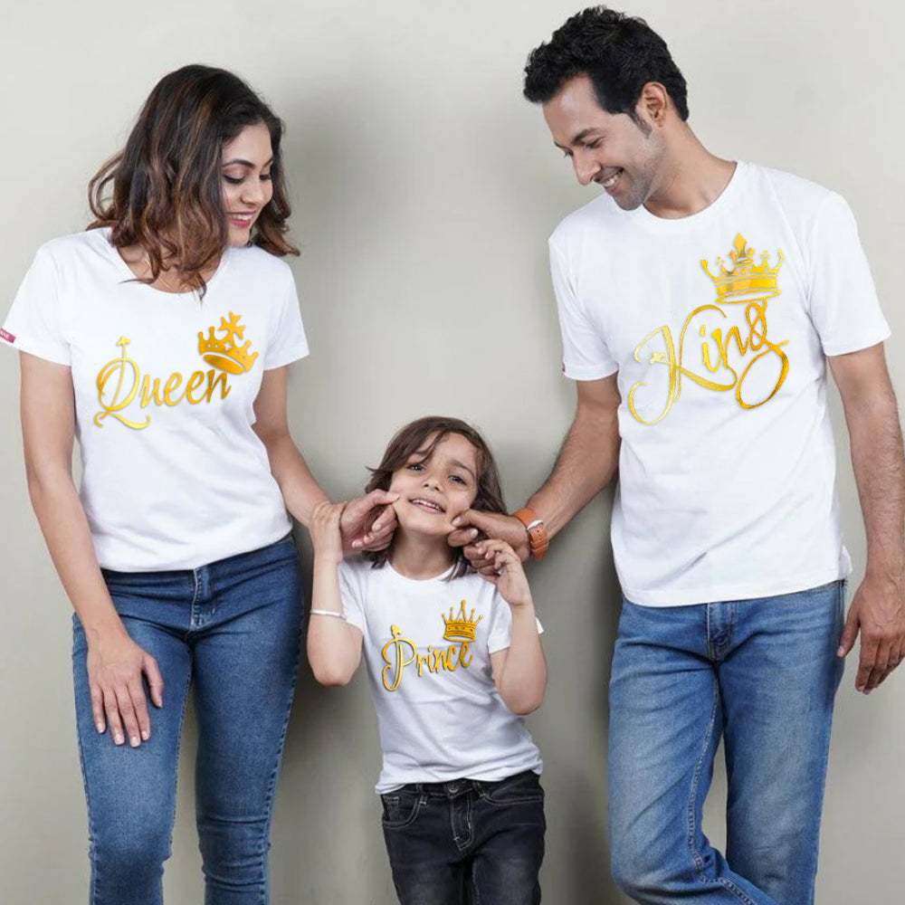 King Queen Prince, Family T-Shirts Combo (White/Gold)