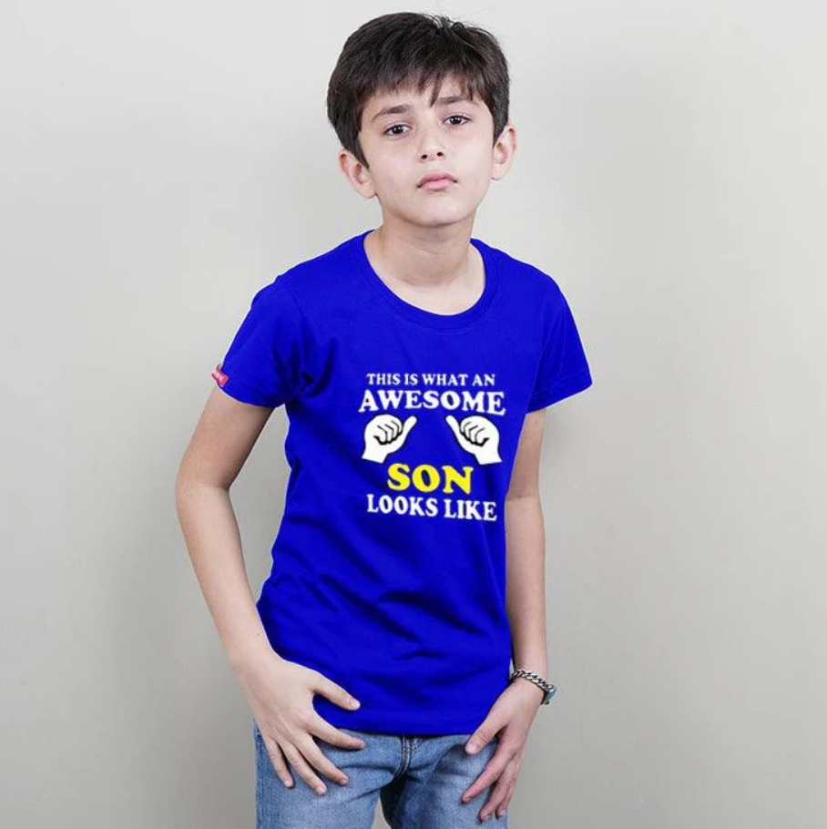 This is What an Awesome Dad-Mom-Son Lookslike.., Family of 4 T-Shirts Combo (Navy Blue)