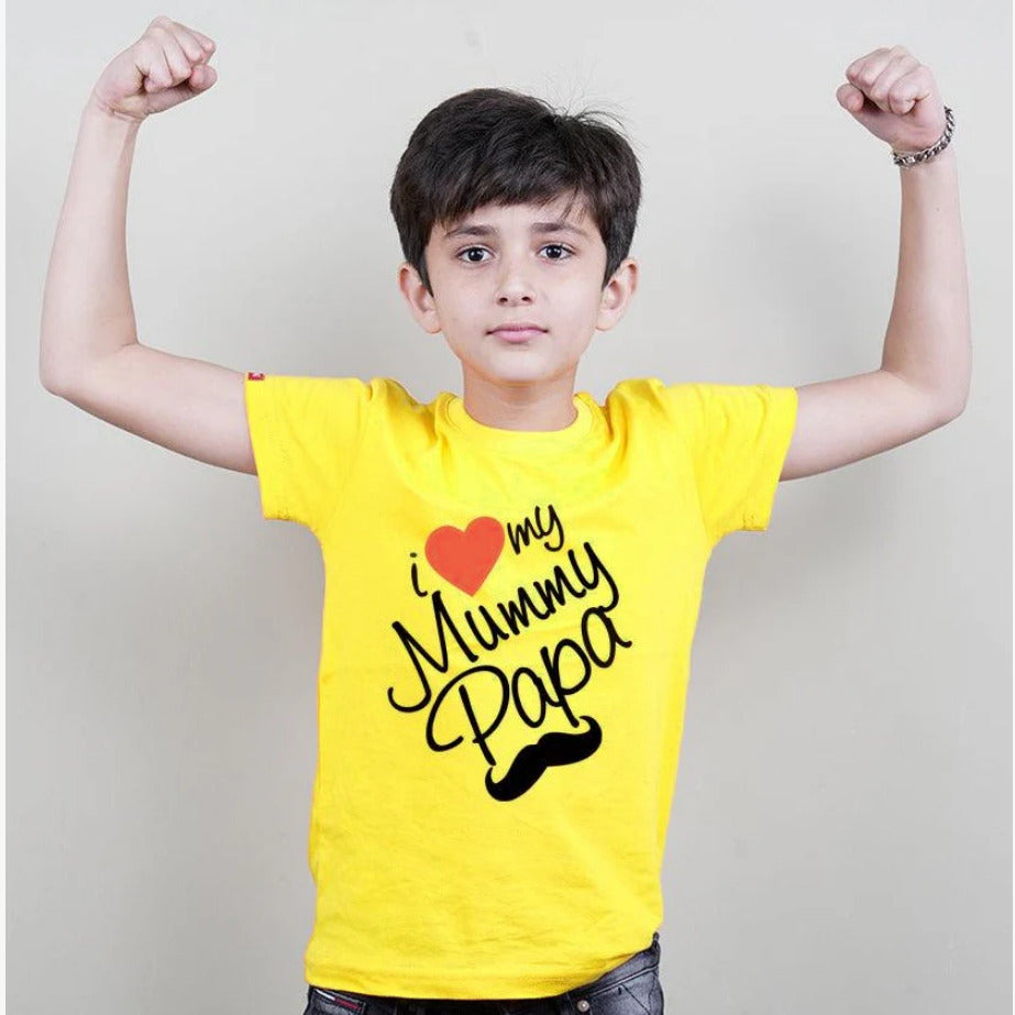 I Love My Beta-Beti, I Love My Mummy Papa, Family of 4 T-Shirts Combo (Yellow)