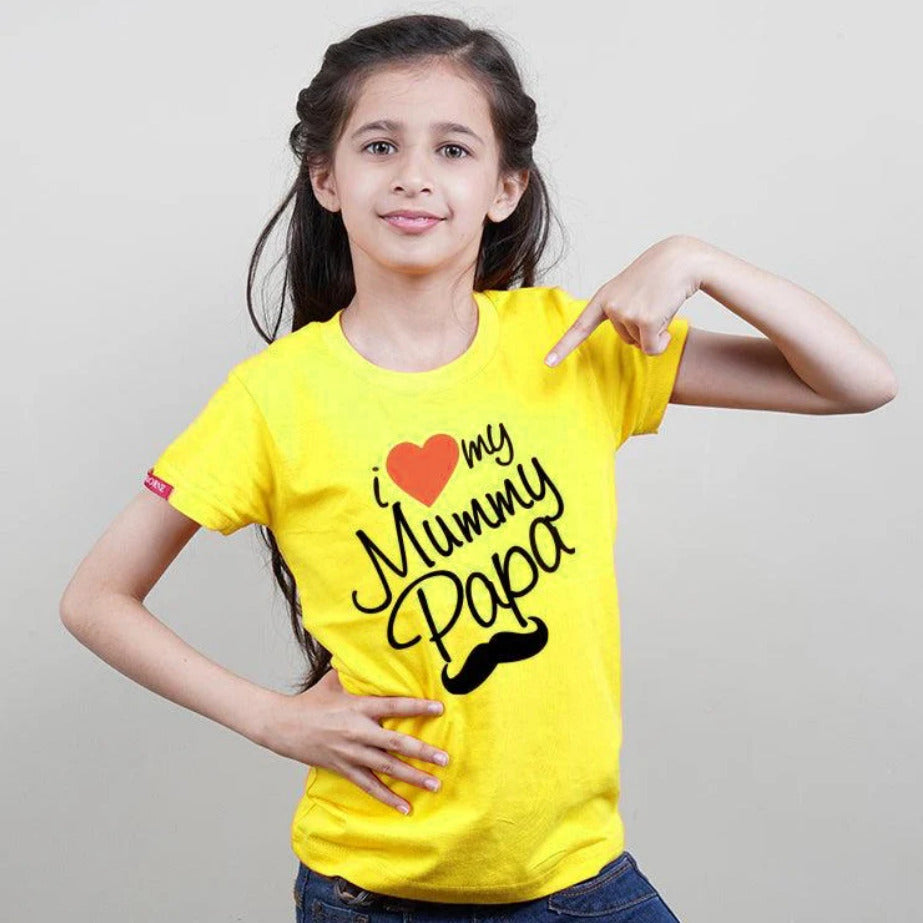 I Love My Beta-Beti, I Love My Mummy Papa, Family of 4 T-Shirts Combo (Yellow)