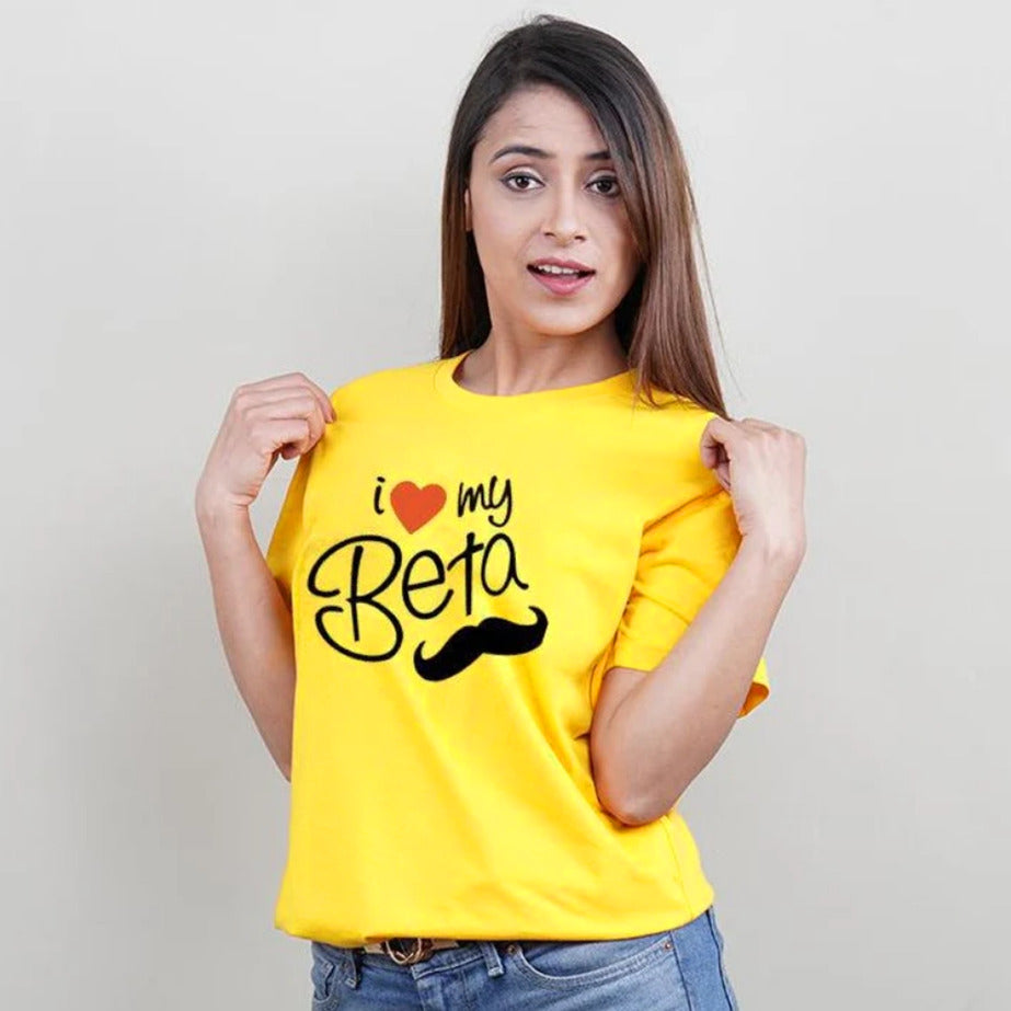 I Love My Beta-Beti, I Love My Mummy Papa, Family of 4 T-Shirts Combo (Yellow)