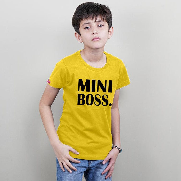 The Boss-The Real Boss-Mini Boss-Boss in Training, Family of 4 T-Shirts Combo (Yellow)
