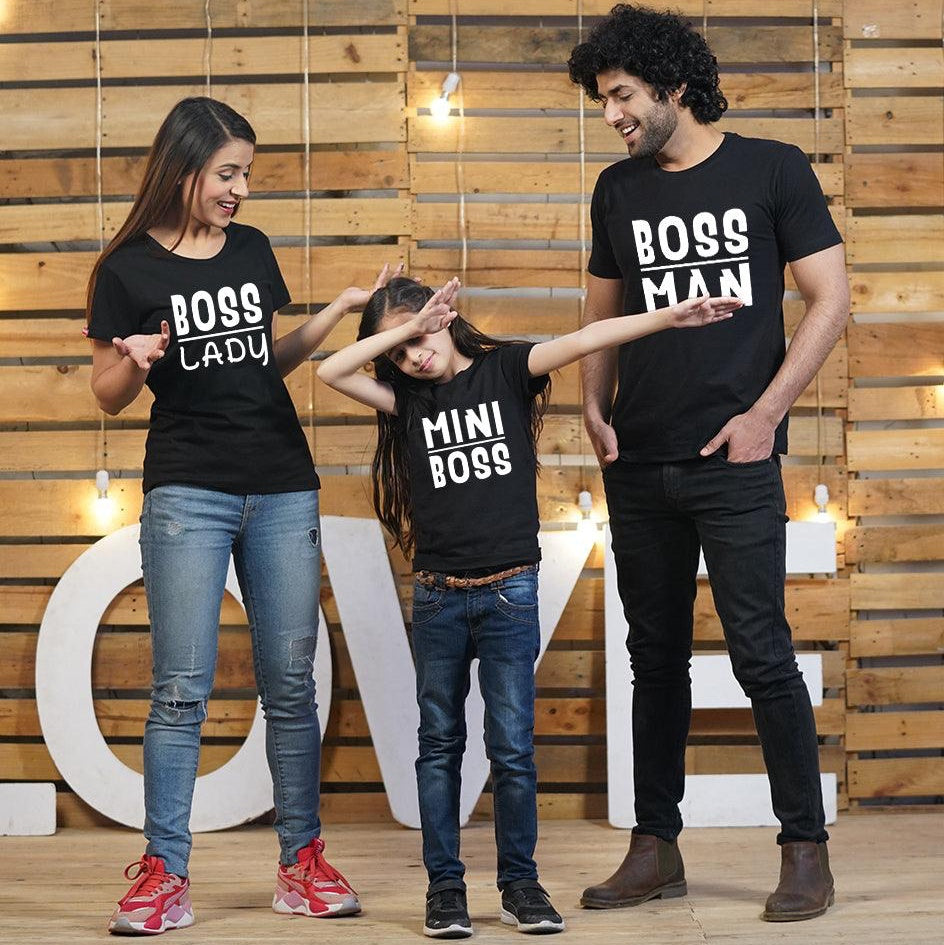 Boss Man-Boss Lady-Mini Boss, Family of 3 T-Shirts Combo (Black)