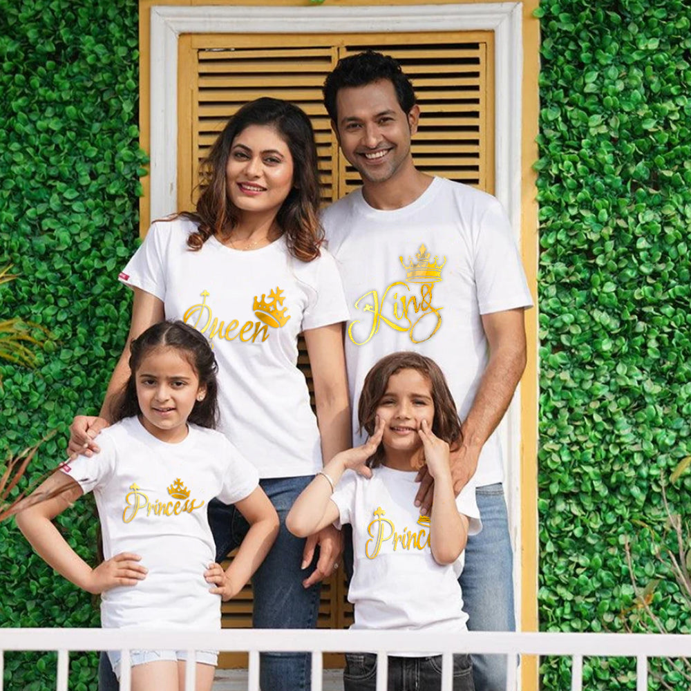 King Queen Prince Princess, Family T-Shirts Combo (White/Gold)