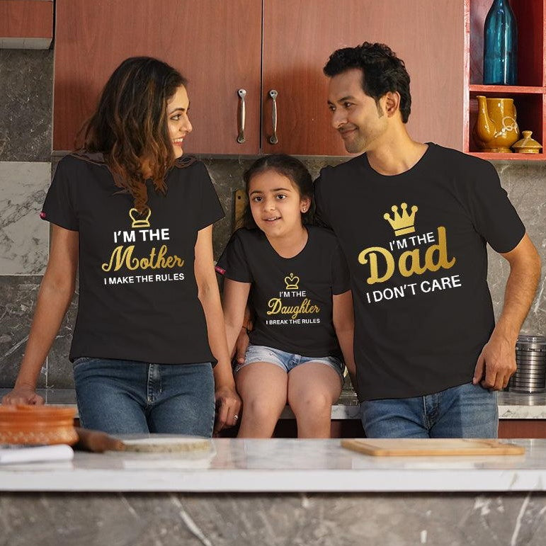 I am the Dad-I am the Mother, Family of 3 T-Shirts Combo (Black)