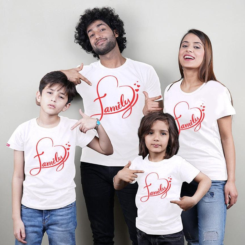 Family (Hearts), Family of 4 T-Shirts Combo (White)