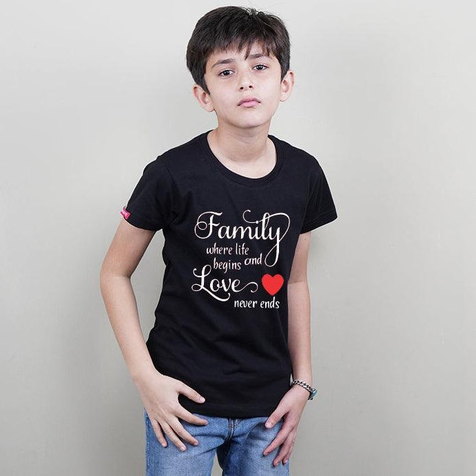 Family-Where Life Begins and Love Never Ends, Family of 4 T-Shirts Combo (Black)