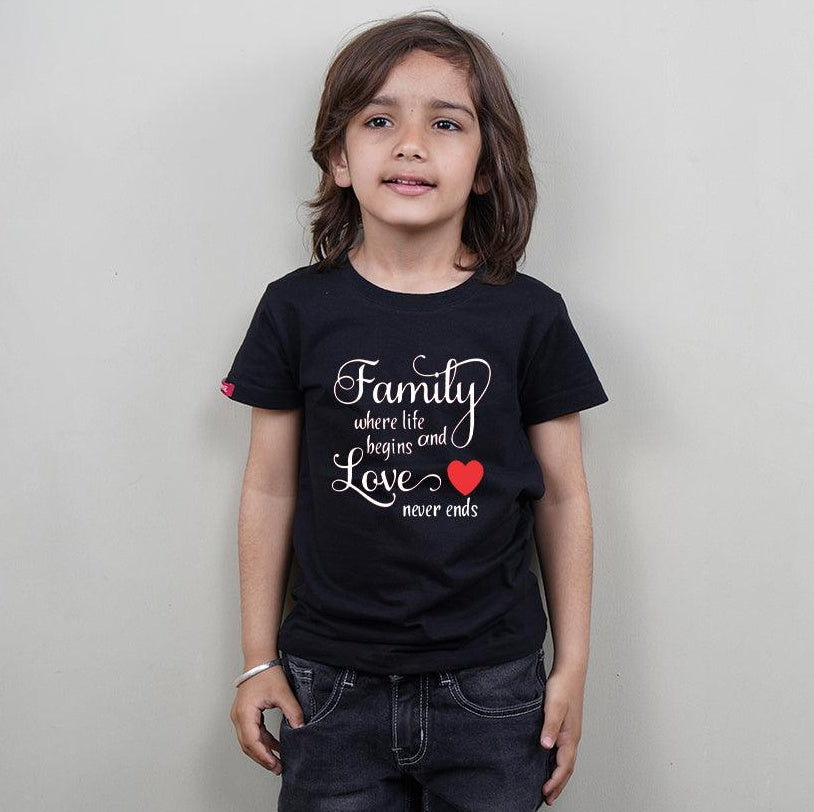 Family-Where Life Begins and Love Never Ends, Family of 4 T-Shirts Combo (Black)