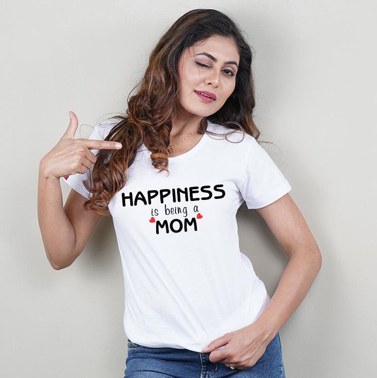 Happiness is Being a Mom, Mom-Son T-shirts Combo (White)
