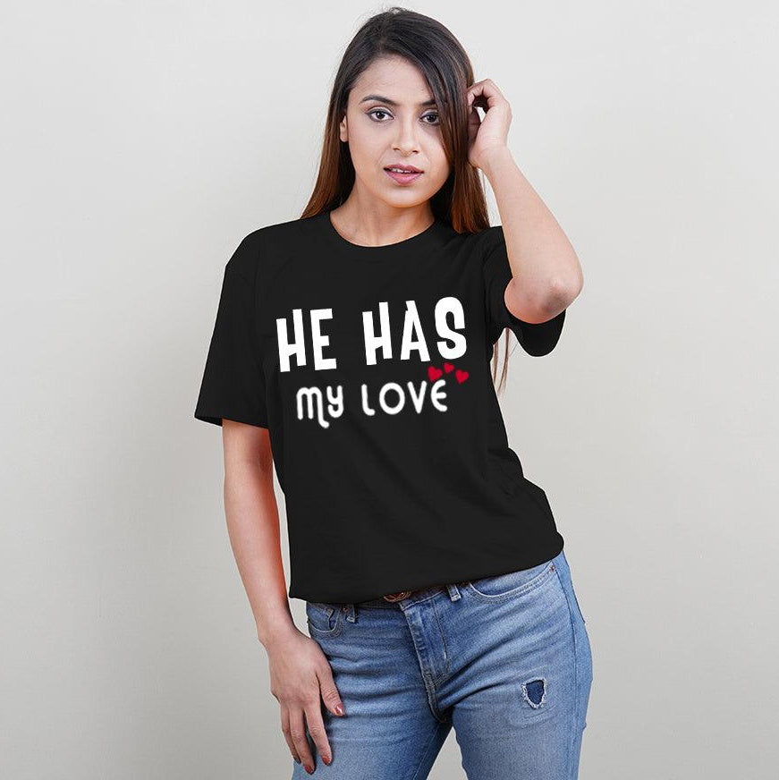 She Has My Love-He Has My Love , Family of 3 T-Shirts Combo (Black)