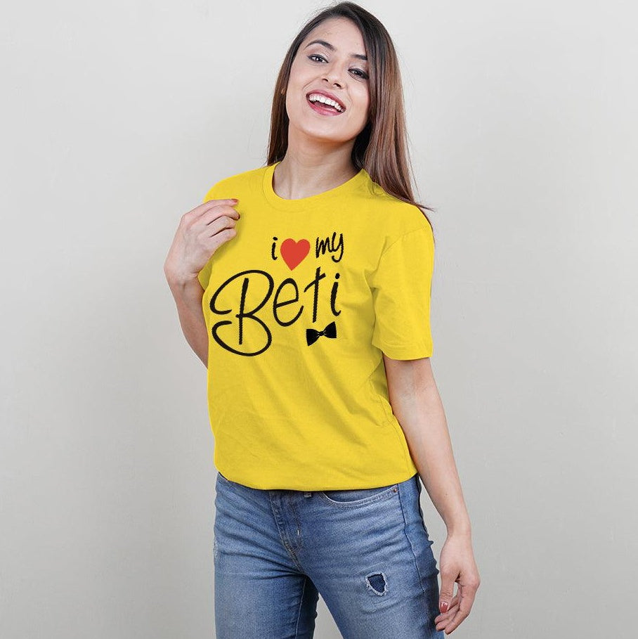I Love My Beti, I Love My Mummy Papa, Family of 4 T-Shirts Combo (Yellow)