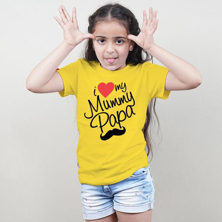 I Love My Beti, I Love My Mummy Papa, Family of 4 T-Shirts Combo (Yellow)