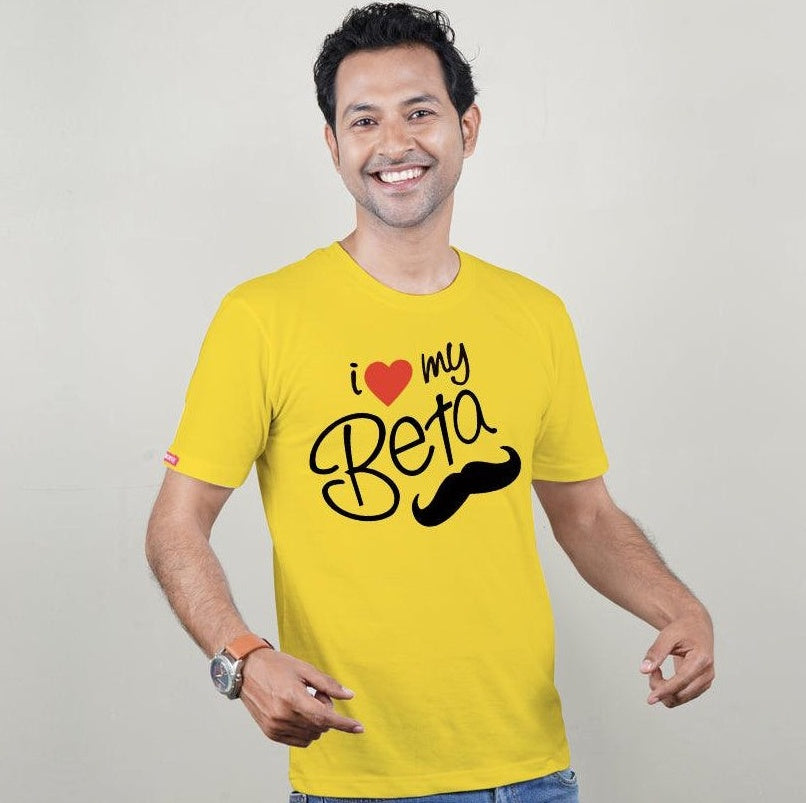 I Love My Beta, I Love My Mummy Papa, Family of 3 T-Shirts Combo (Yellow)