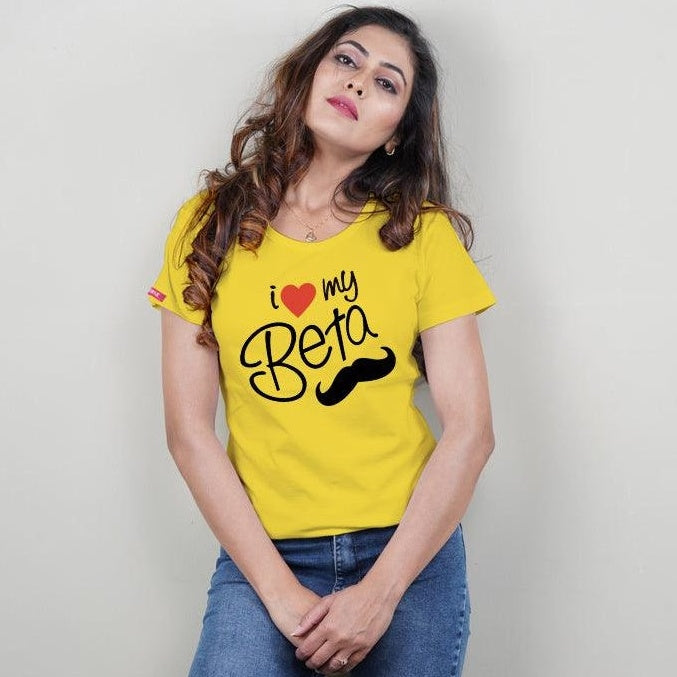 I Love My Beta, I Love My Mummy Papa, Family of 3 T-Shirts Combo (Yellow)