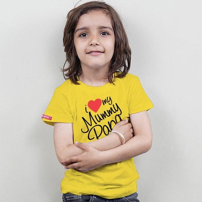 I Love My Beta, I Love My Mummy Papa, Family of 3 T-Shirts Combo (Yellow)