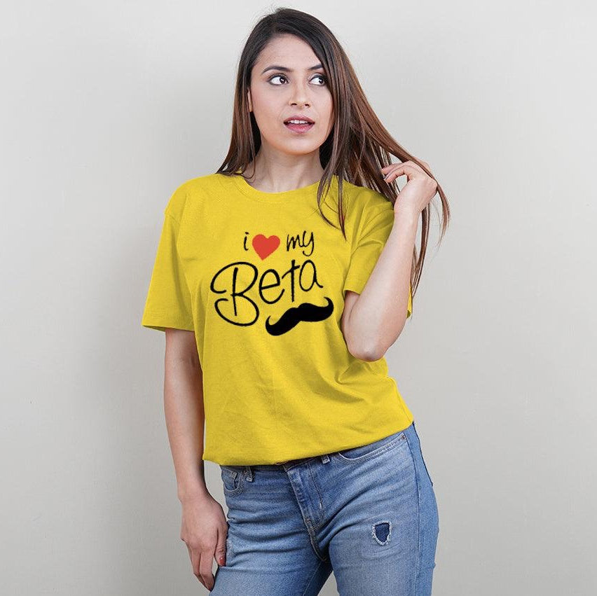 I Love My Beta, I Love My Mummy Papa, Family of 4 T-Shirts Combo (Yellow)