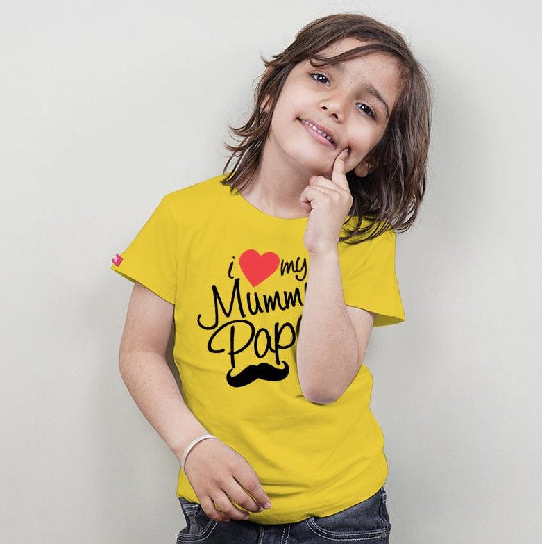 I Love My Beta, I Love My Mummy Papa, Family of 4 T-Shirts Combo (Yellow)