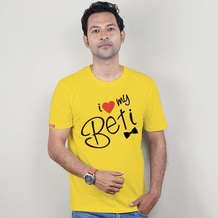 I Love My Beti, I Love My Mummy Papa, Family of 3 T-Shirts Combo (Yellow)