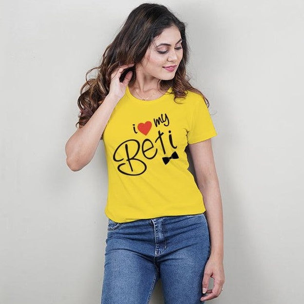 I Love My Beti, I Love My Mummy Papa, Family of 3 T-Shirts Combo (Yellow)
