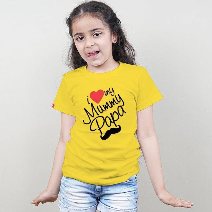 I Love My Beti, I Love My Mummy Papa, Family of 3 T-Shirts Combo (Yellow)