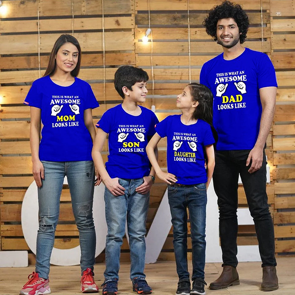 This is What an Awesome Dad-Mom-Son-Daughter Looks like.., Family of 4 T-Shirts Combo (Navy Blue)