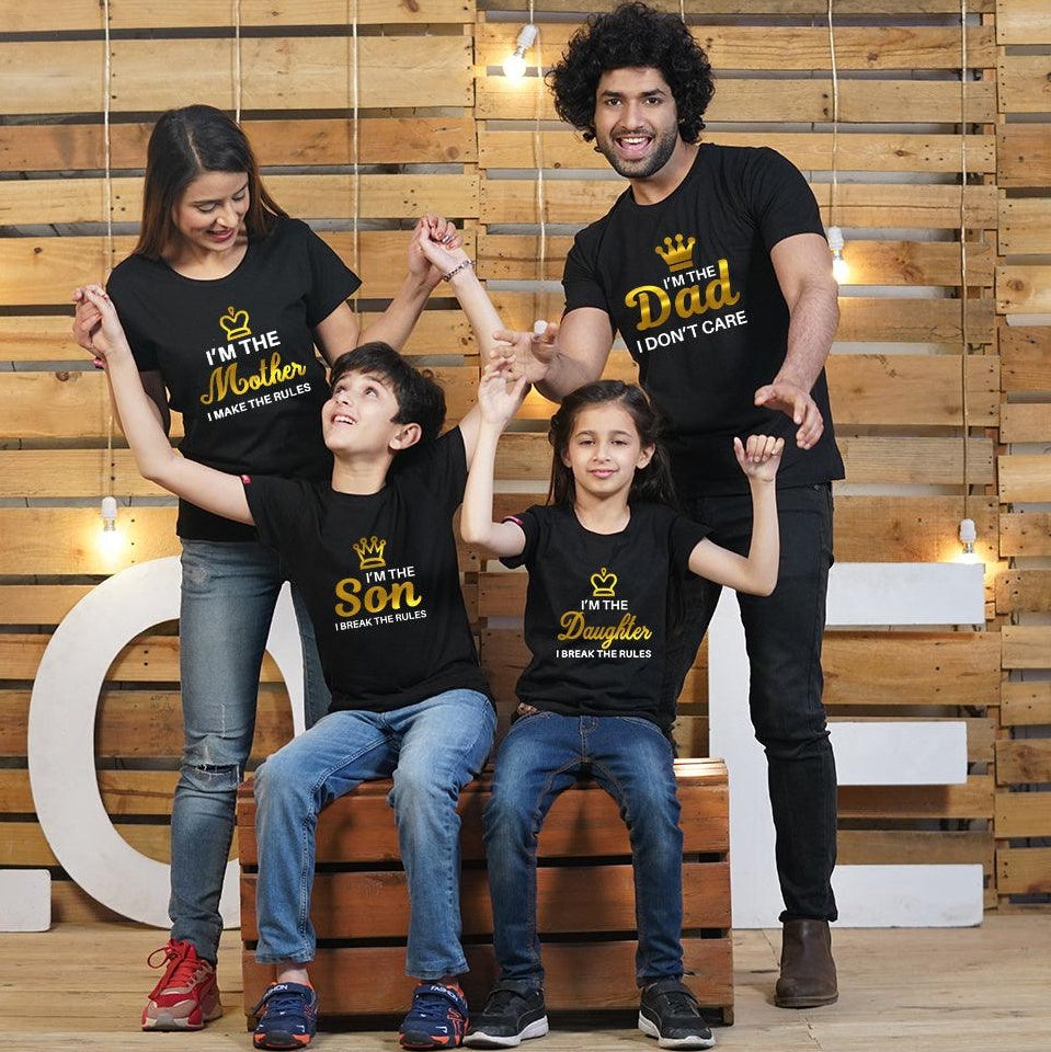 I am the Dad-I am the Mother, Family of 4 T-Shirts Combo (Black) (Son-Daughter)