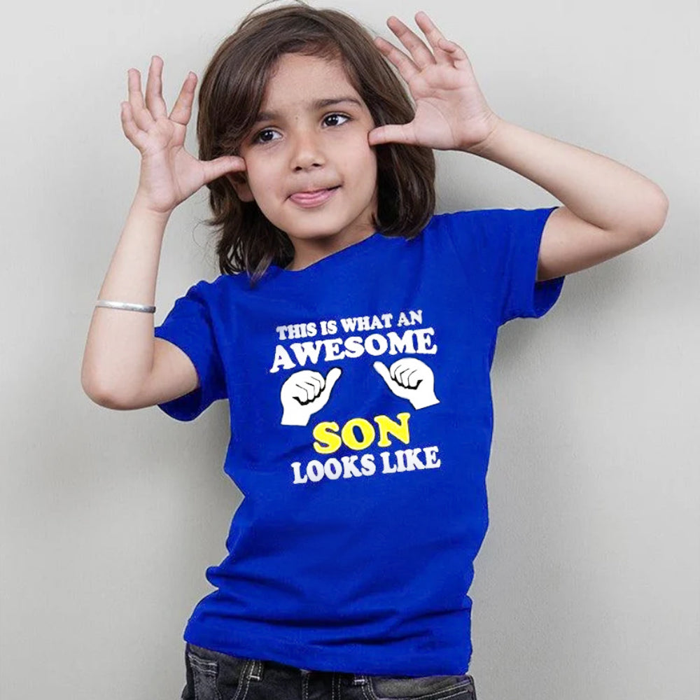 This is What an Awesome Dad-Mom-Son Lookslike.., Family of 4 T-Shirts Combo (Navy Blue)