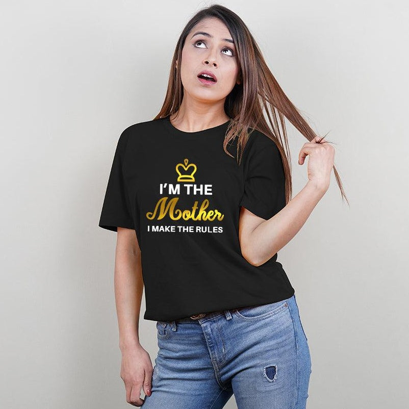I am the Dad-I am the Mother, Family of 4 T-Shirts Combo (Black) (Son-Daughter)