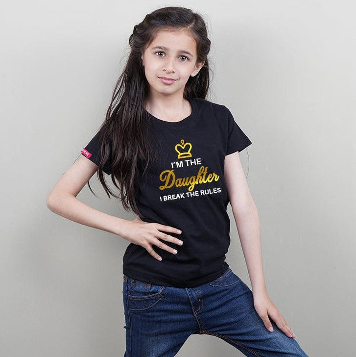 I am the Dad-I am the Mother, Family of 4 T-Shirts Combo (Black) (Son-Daughter)