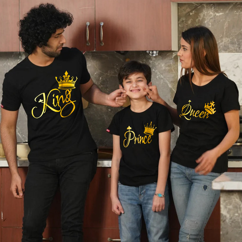 King Queen Prince, Family T-Shirts Combo (Black/Gold)
