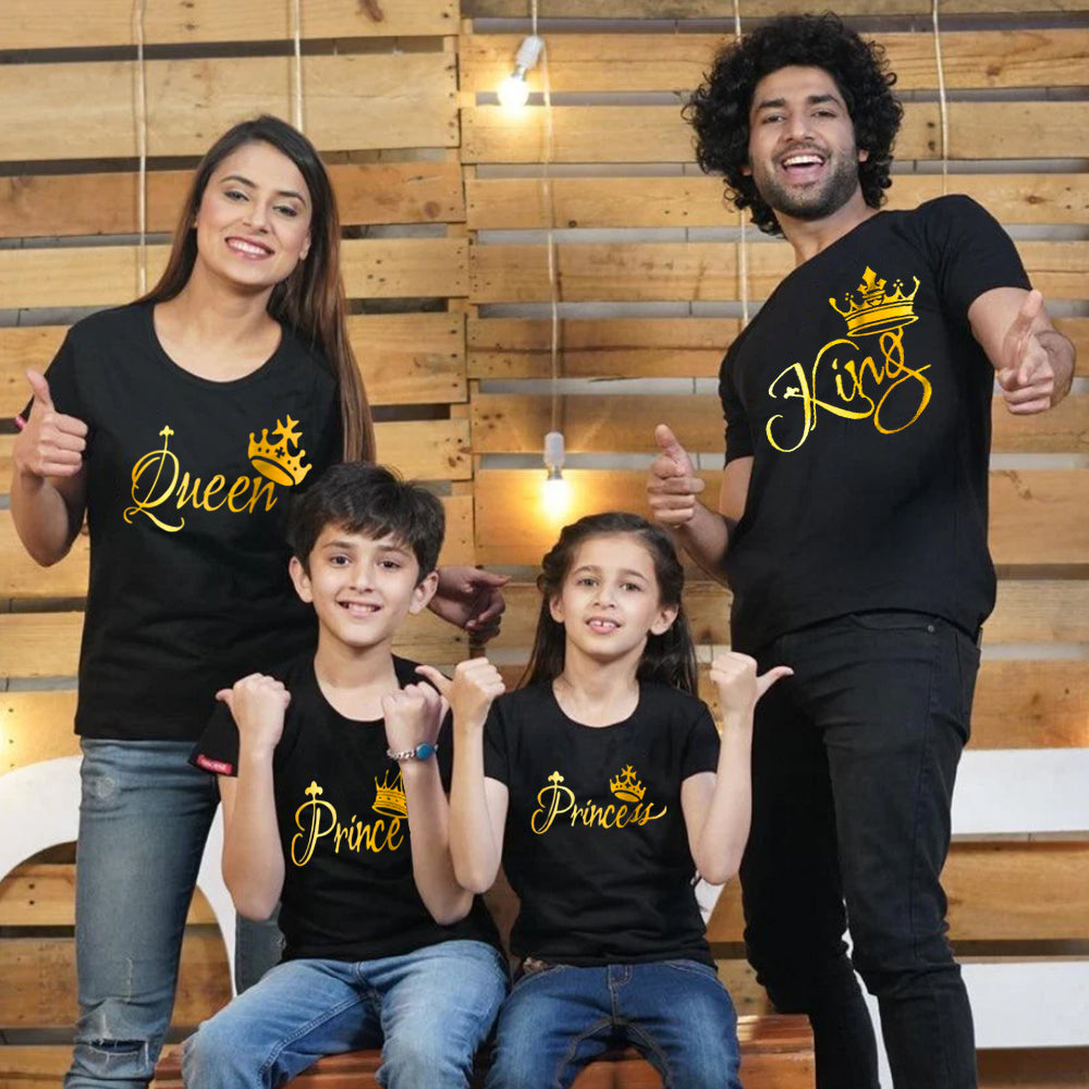 King Queen Prince Princess, Family T-Shirts Combo (Black/Gold)