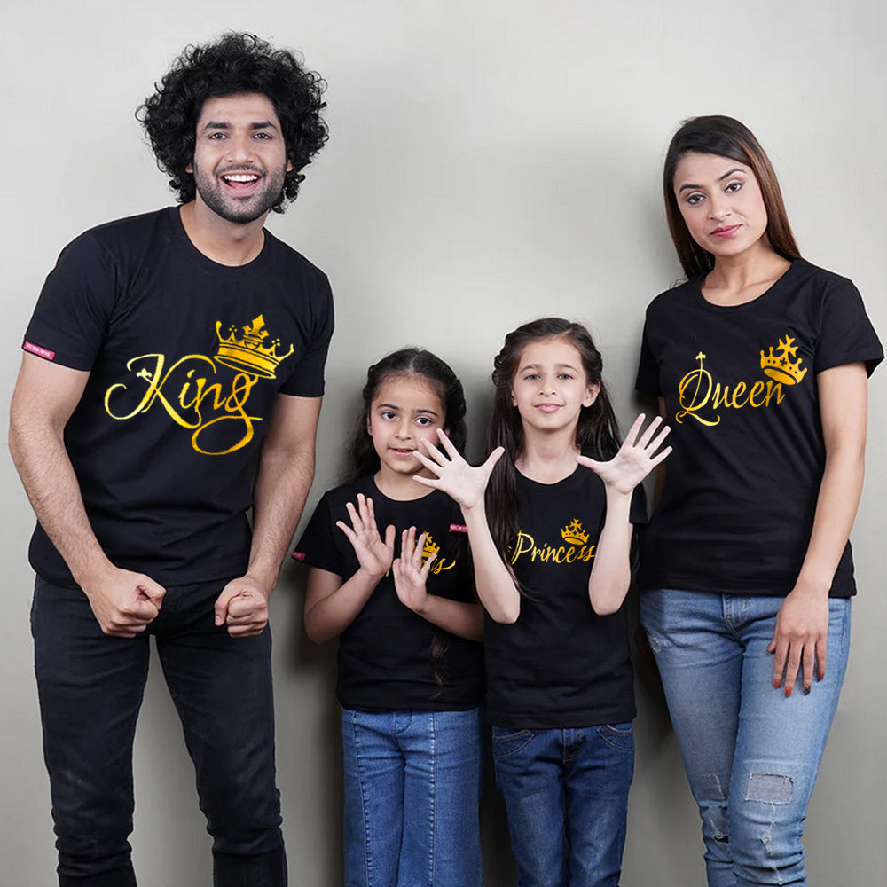 King Queen Princess Princess, Family T-Shirts Combo (Black/Gold)