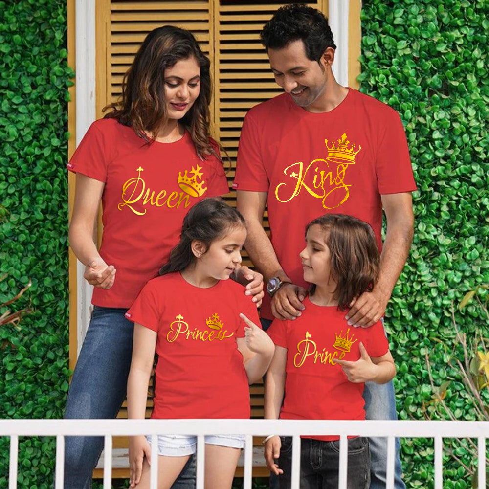 King Queen Prince Princess, Family T-Shirts Combo (Red/Gold)