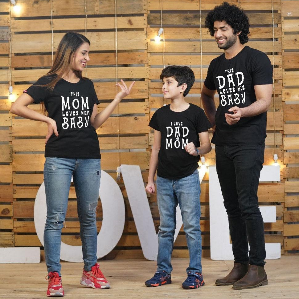 This Dad Loves his Son-This Mom Loves her Son , Family of 3 T-Shirts Combo (Black)