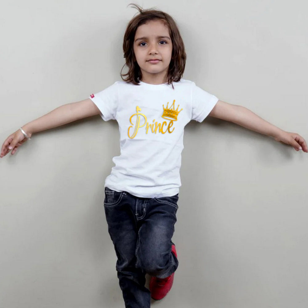 King Queen Prince, Family T-Shirts Combo (White/Gold)