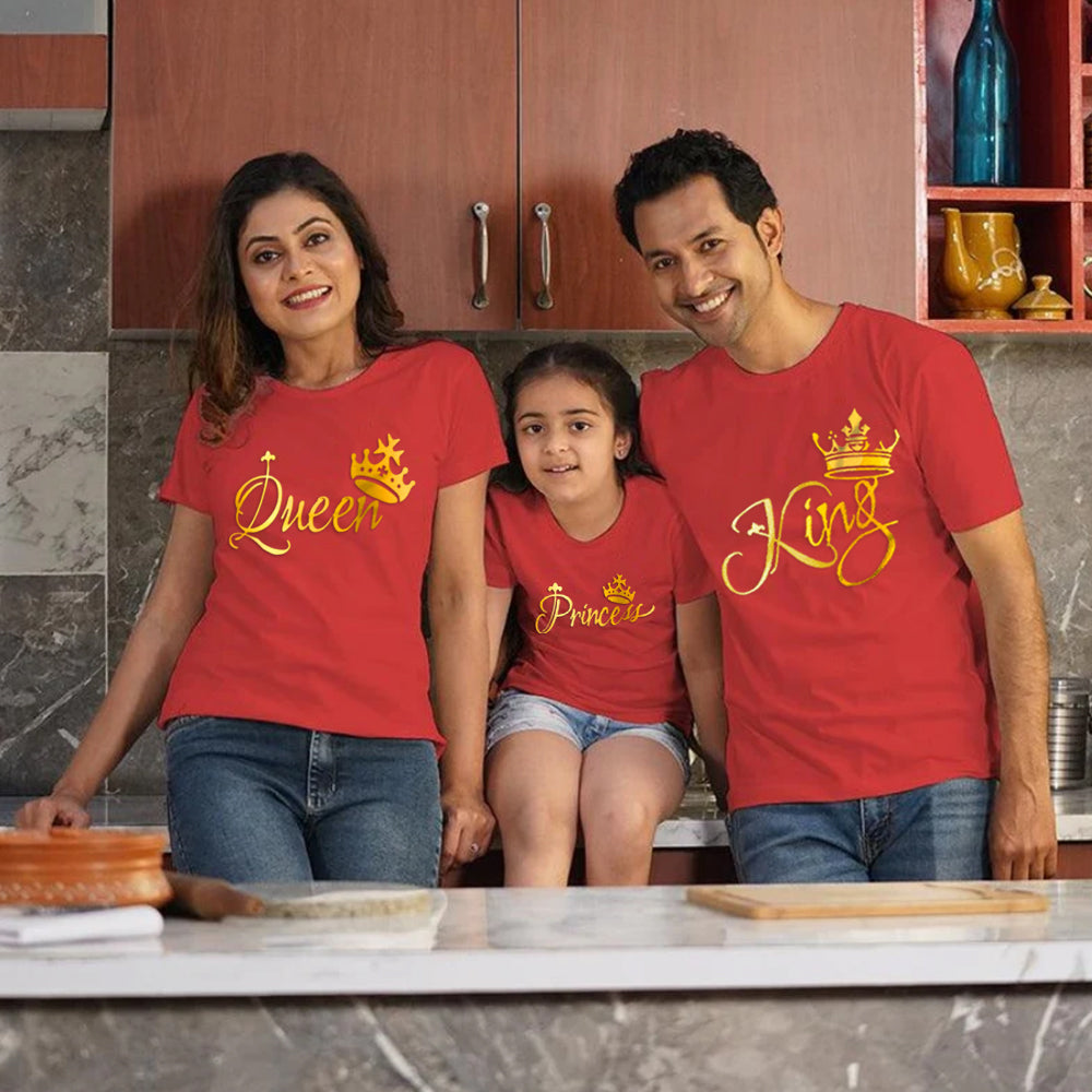 King Queen Princess, Family T-Shirts Combo (Red/Gold)